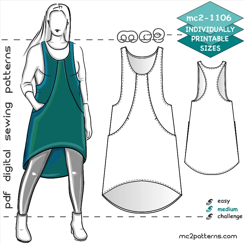 Racer-back Pinafore/Jumper Dress with Dropped Hem & Inseam Pockets