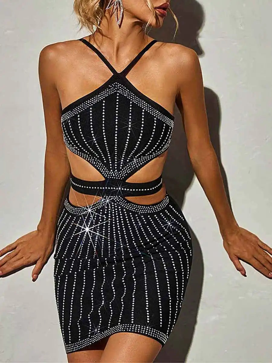Ravishing Rhinestone Cutout Bandage Dress