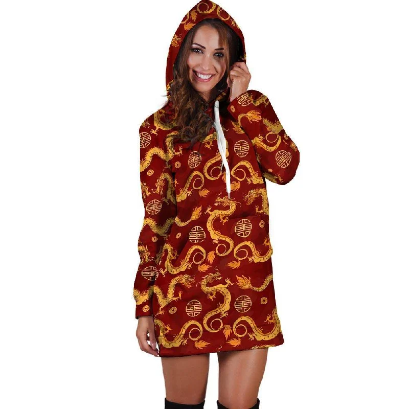 Red Chinese Dragon Hoodie Dress