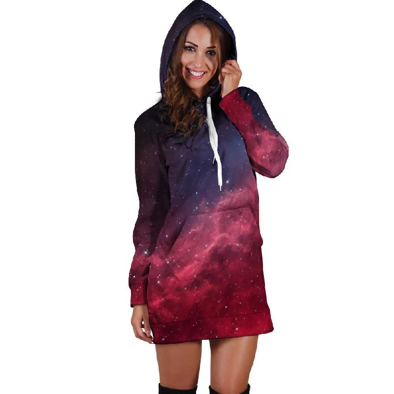 Red Cosmic Galaxy Space Hoodie Dress