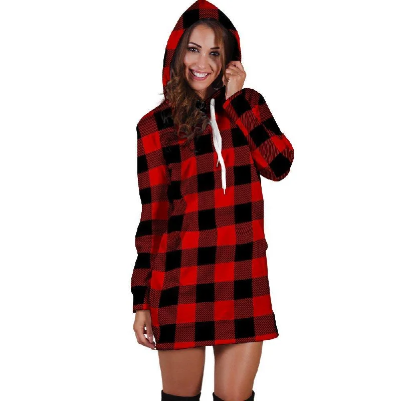 Red Plaid Hoodie Dress