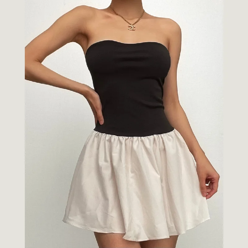 Ruched backless contrast sleeveless tube mini dress Trendy Mini Dress with Belt