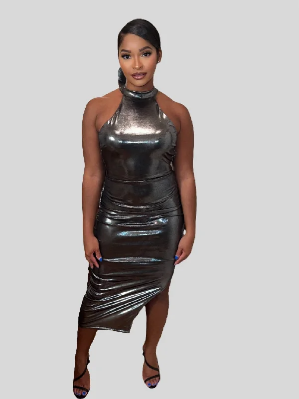 Sai Metallic Halter Dress