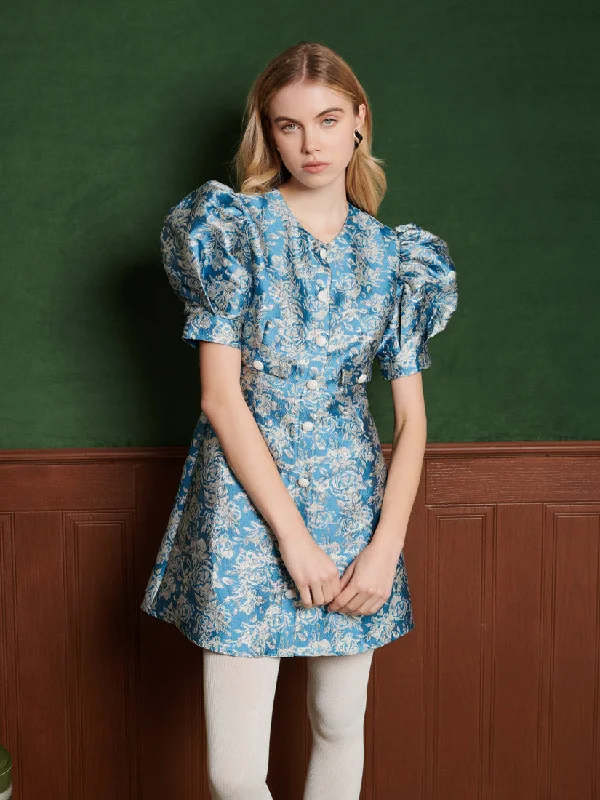 Sapphire Jacquard Mini Dress Casual Mini Dress with Pockets