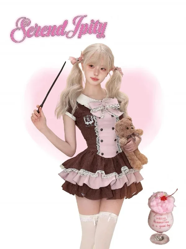 Seredipity College pink and brown patchwork dress