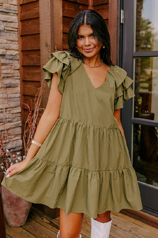 Sharp Witted Mini Dress in Sage Comfortable Linen Mini Dress