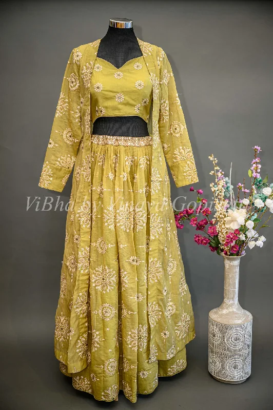 Sheen Green Lehenga Set With Detachable Jacket Embellished With All Over Thread Embroidery Jacket Blazer Coat Sheen Green Lehenga Set With Detachable Jacket Embellished With All Over Thread Embroidery Jacket Blazer Coat