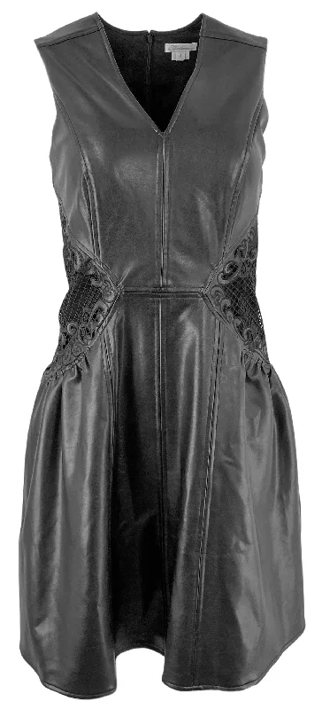 Shoshanna Ria Faux Leather Mini Dress in Jet Black Elegant Mini Dress with Pleats