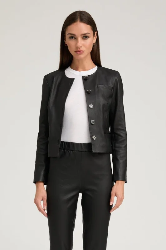 Black Leather Shrunken Jacket Knit Jacket Woven Jacket Fleece Jacket