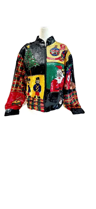 Silk Vintage Sequin Holiday Bomber Jacket - Satin Jacket Silk Jacket Chiffon Jacket