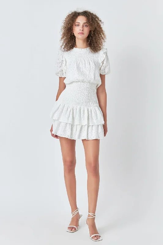 Endless Rose - Smocked Lace Mini Dress Cozy Knit Mini Dress