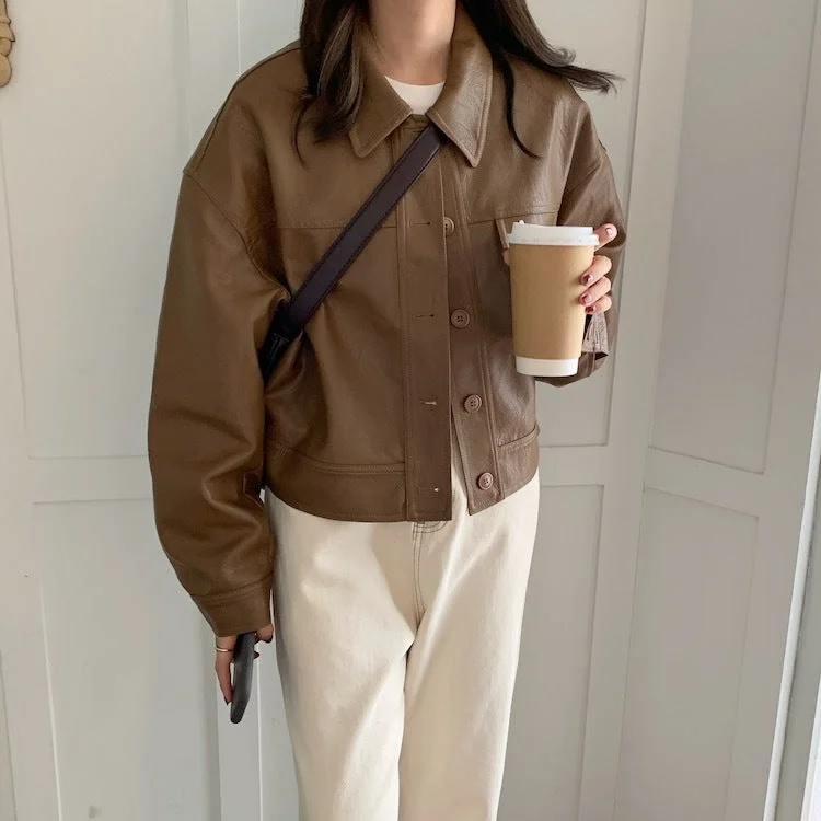 Spring Niche Handsome Lapel Single-Breasted Loose Casual Long-Sleeved Motorcycle Clothing Leather Short Jacket Women Mesh Jacket Canvas Jacket Denim Jacket Spring Niche Handsome Lapel Single-Breasted Loose Casual Long-Sleeved Motorcycle Clothing Leather Short Jacket Women Mesh Jacket Canvas Jacket Denim Jacket