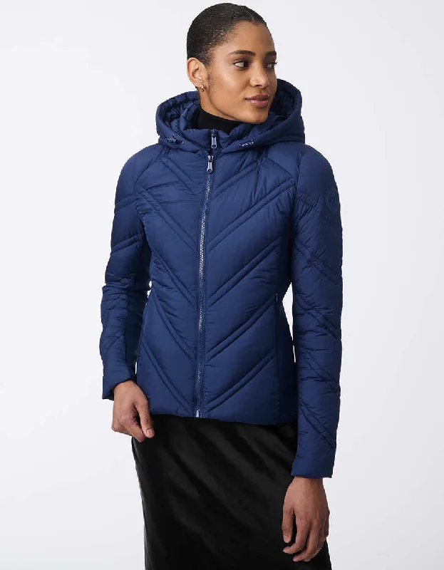 Super Swift Puffer Jacket A-Line Jacket Boat Neck Shawl Collar