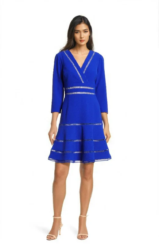 Surplice Dress with Trim Detail in Blue