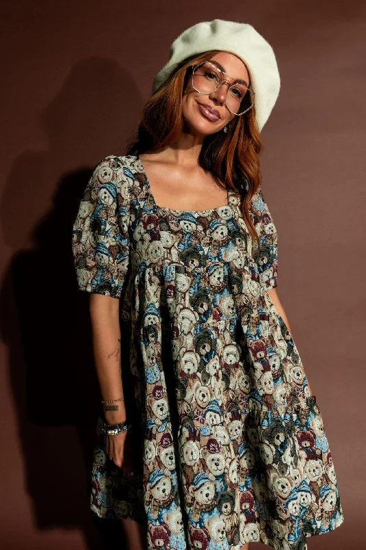 Sweetie Baby Jacquard Mini Dress in Teddy Bears Fashionable Mini Dress with Pockets