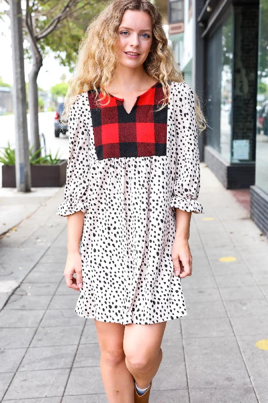 Taupe Animal & Plaid Holiday Dress