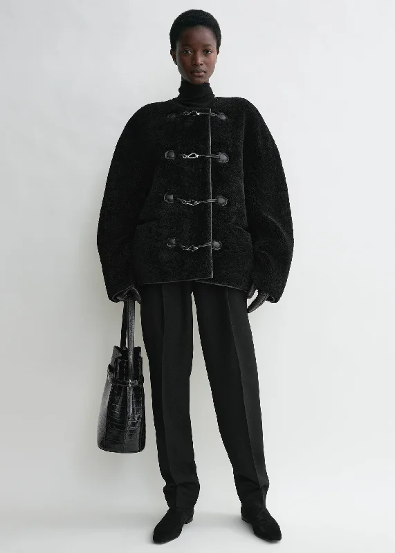 Teddy shearling clasp jacket black Snapped Jacket Toggled Jacket Drawstring Jacket