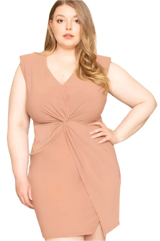 Twist Waist Plus Size Mini Dress Trendy Button-Detail Mini Dress