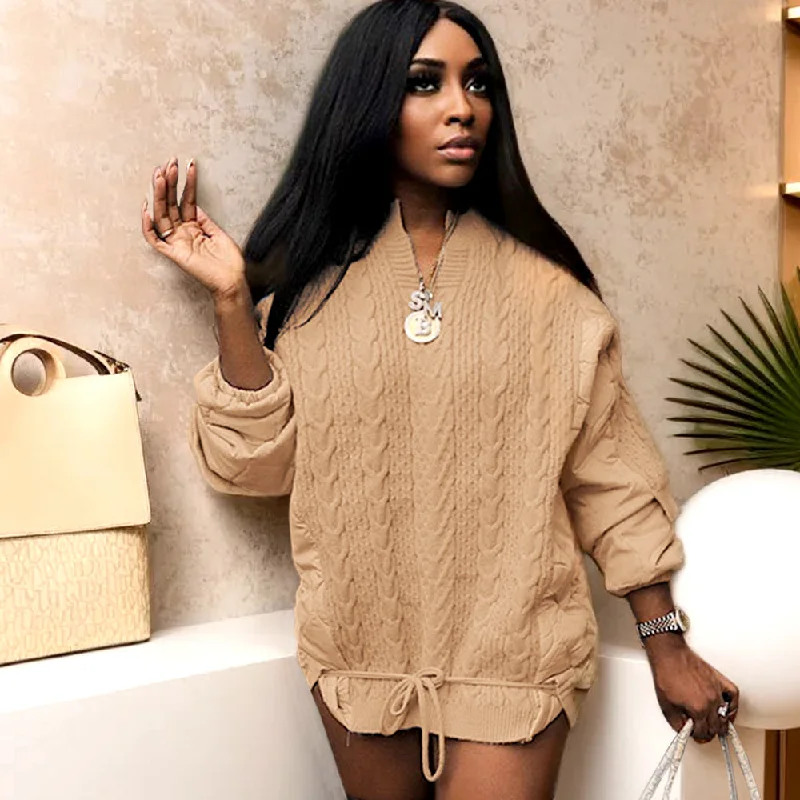 Twisted Long Sleeve Drawstring Sweat Mini Dress Cozy Long Sleeve Mini Dress
