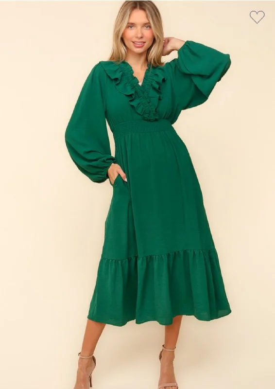 Hunter Green Ruffle Dress
