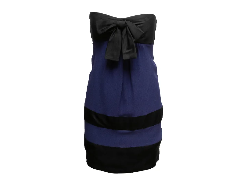 Vintage Dark Purple & Black Chanel Boutique Silk Strapless Dress Size FR 36