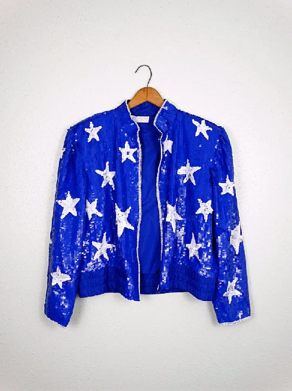 Vintage Fully Sequined Bomber Jacket // 80's Red White & Blue USA Jacket // Retro Flag and Stars Beaded Jacket Striped Jacket Polka Dot Jacket Floral Jacket