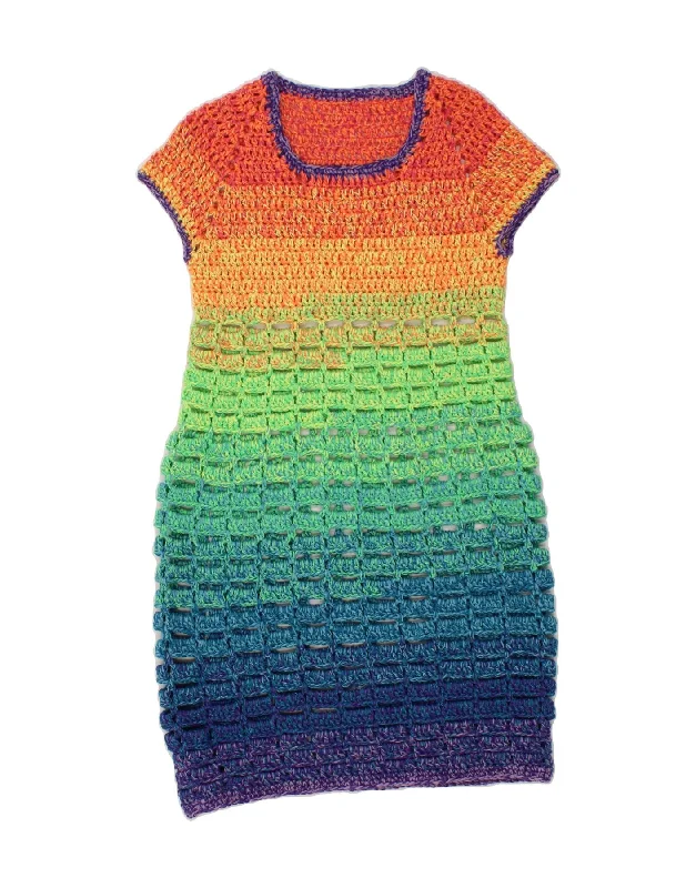 VINTAGE Womens Knit Jumper Dress UK 12 Medium Multicoloured Colourblock