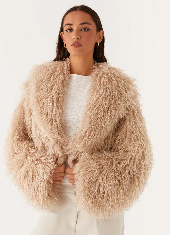 Virginia Cropped Fur Jacket - Taupe Denim Jacket Leather Jacket Suede Jacket