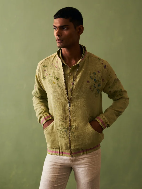 Wara Botanical Linen Jacket - Fern Front Pockets Side Pockets Patch Pockets