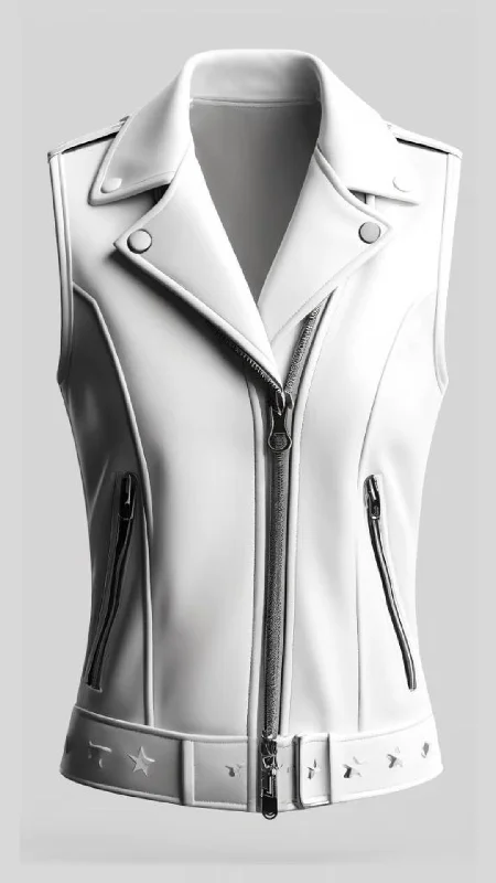 White Snow Vest Leather Jacket For Women Chenille Fabric Brocade Fabric Lace Fabric