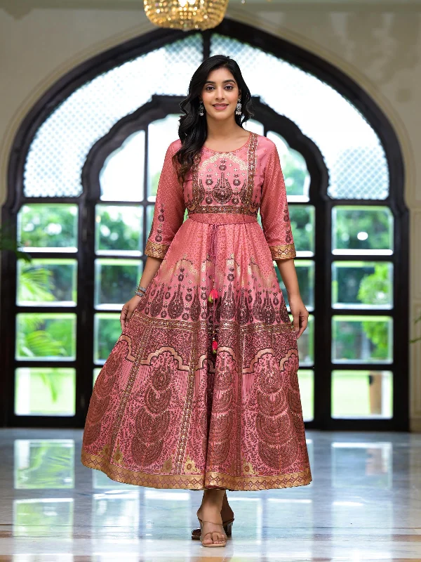 Women's Onion Pink Santoon Printed Dress - Juniper