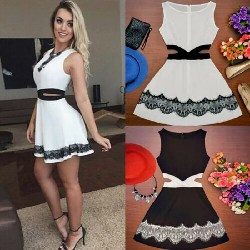 KAYOTUAS Knitted Hollow-Out Waste Mini Dress Cozy Jersey Mini Dress