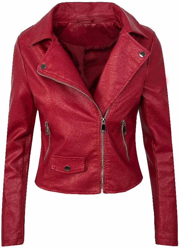 Women's Fall Winter Coat Slim PU Leather Short Zipper Leather Jacket Leather Coat Bomber Jacket Anorak Windbreaker