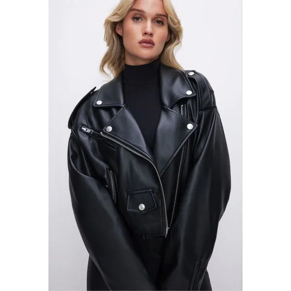 Women's Oversized Black Lambskin Leather Biker Jacket WJ078 Corduroy Jacket Velvet Jacket Brocade Jacket