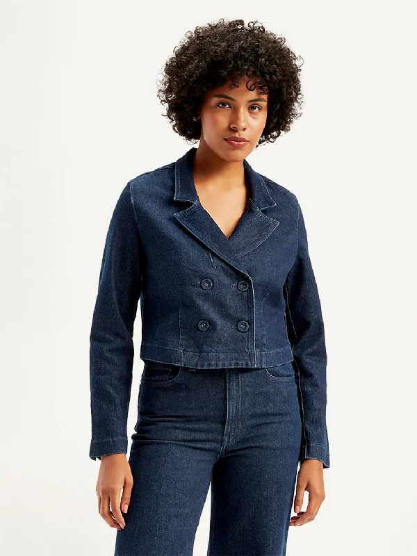 Women's Solid Indigo Jacket Denim Fabric Leather Fabric Suede Fabric