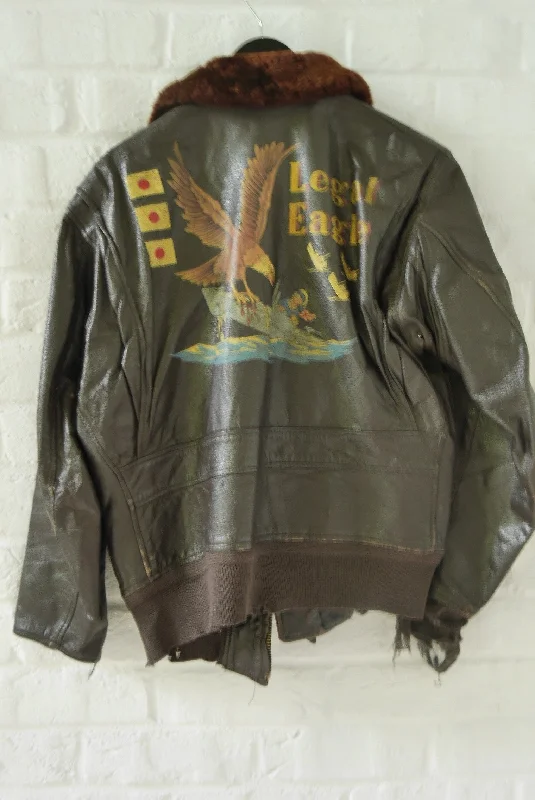 WWII type g flight Jacket with great handmade painted  design Front Pockets Side Pockets Patch Pockets