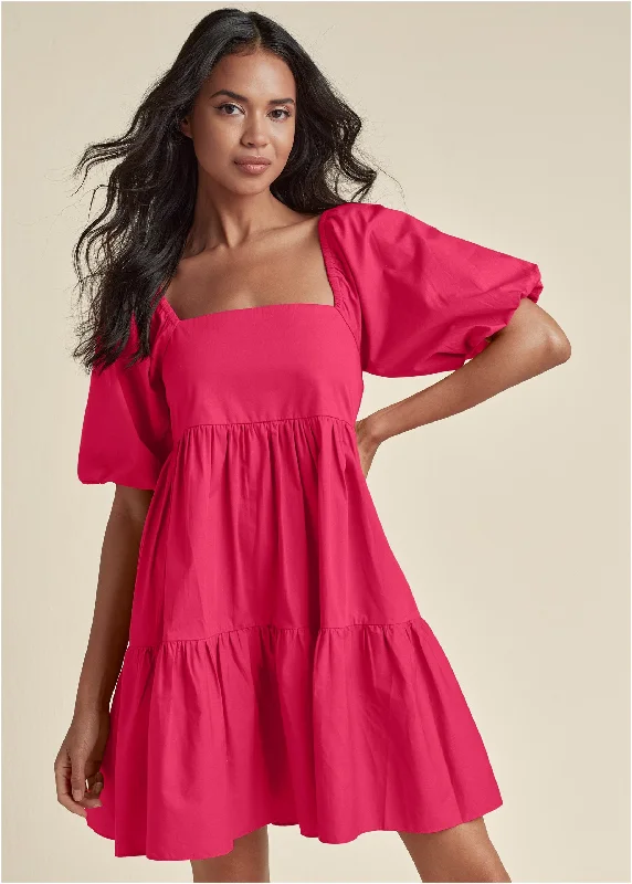 Puff Sleeve Mini Dress - Azalea Cozy Satin Mini Dress