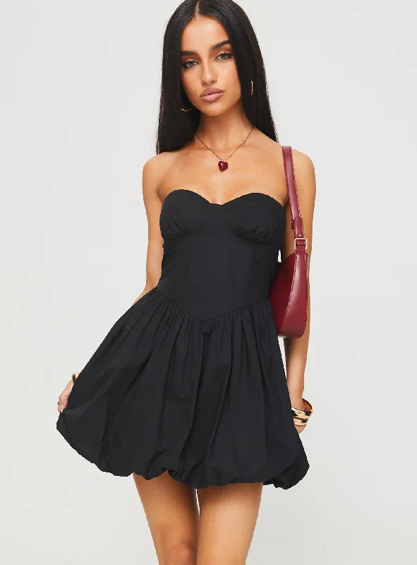 Zafira Strapless Bubble Hem Mini Dress Black Cozy A-Line Mini Dress