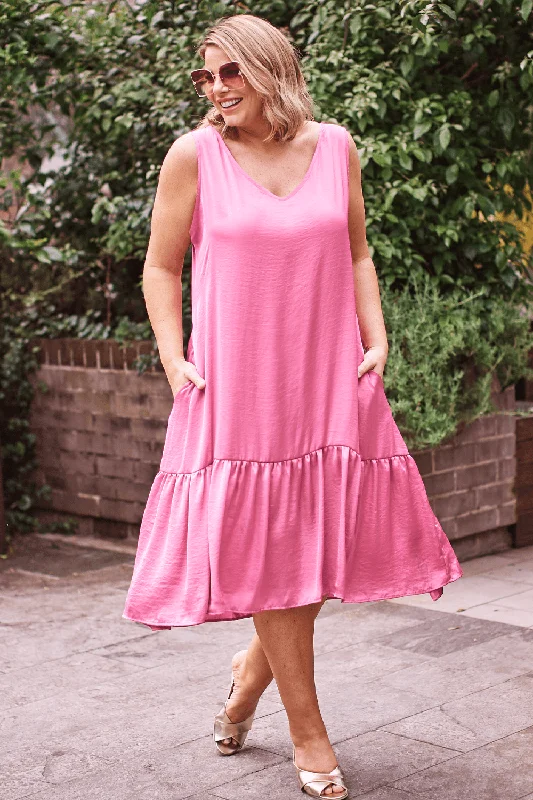 Zoe V-Neck Dress Pink