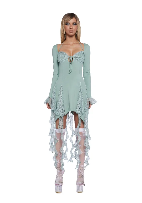 Lost In Fairyland Mini Dress - Green Chic Mini Dress with V-Neck