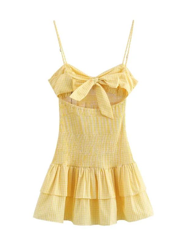 Sally's Yellow Plaid V-neck Bow Spaghetti Strap Mini Dress Stylish Floral Print Mini Dress Sally's Yellow Plaid V-neck Bow Spaghetti Strap Mini Dress Stylish Floral Print Mini Dress