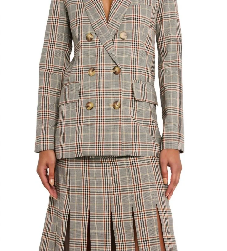 Marcela Tailored Jacket In Grey Plaid Collared Jacket Crew Neck Jacket Turtle Neck Jacket