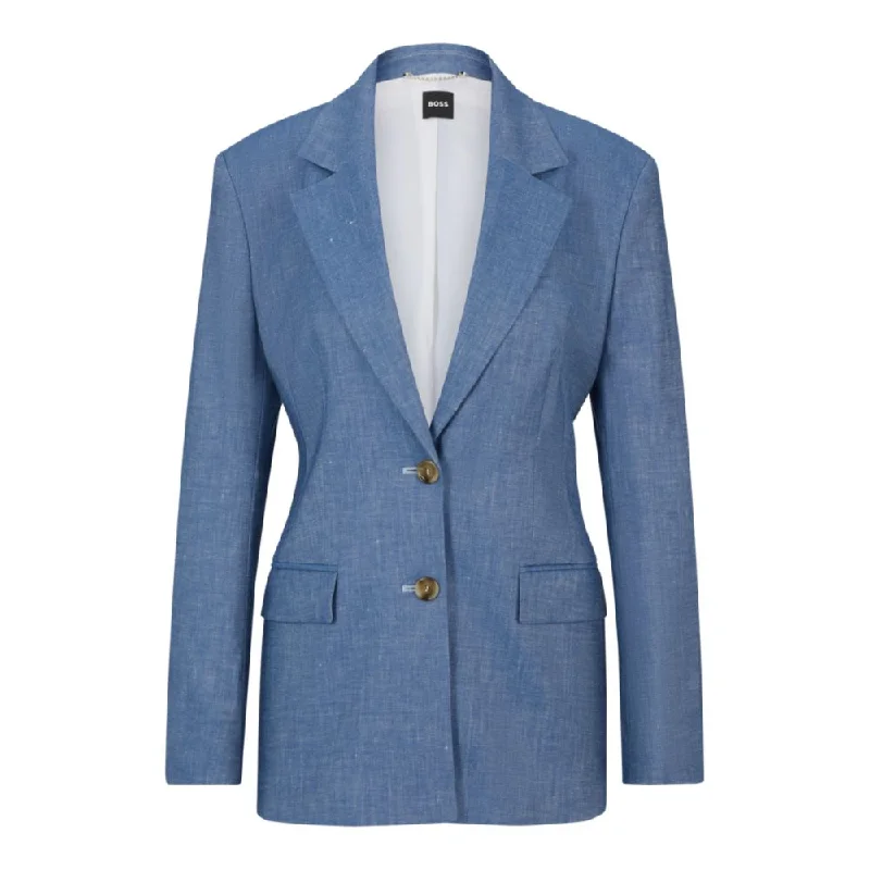 Single-breasted jacket in linen, cotton and stretch Denim Fabric Leather Fabric Suede Fabric Single-breasted jacket in linen, cotton and stretch Denim Fabric Leather Fabric Suede Fabric