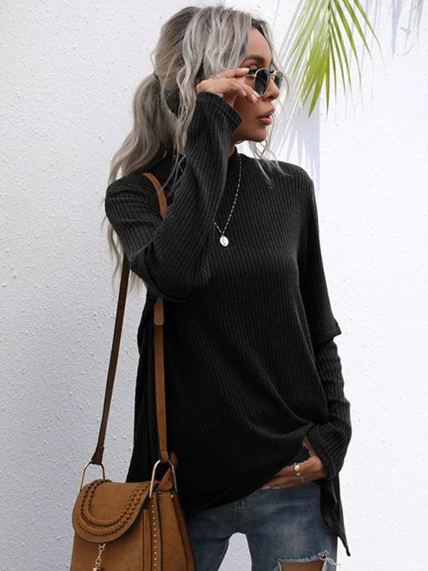 Black Loose Turtleneck Pullover Sweater Women Real Fur Shearling Chenille