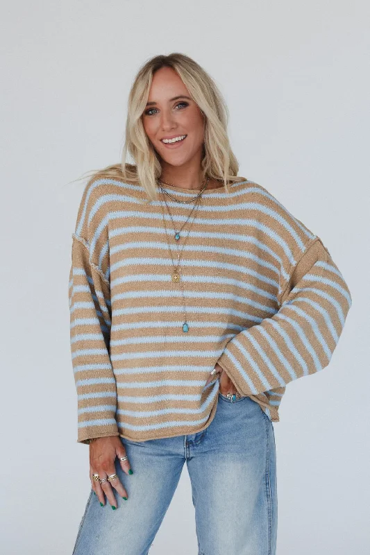 All My Stripes Oversized Sweater - Taupe Neon Metallic Matte