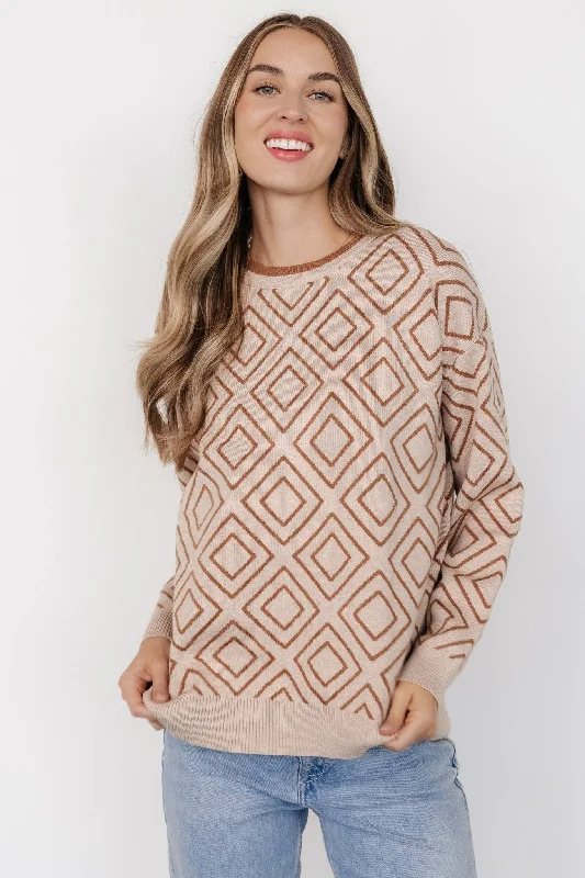 Asther Diamond Sweater | Oatmeal + Camel Lace Blend Ribbed Blend Corduroy Blend