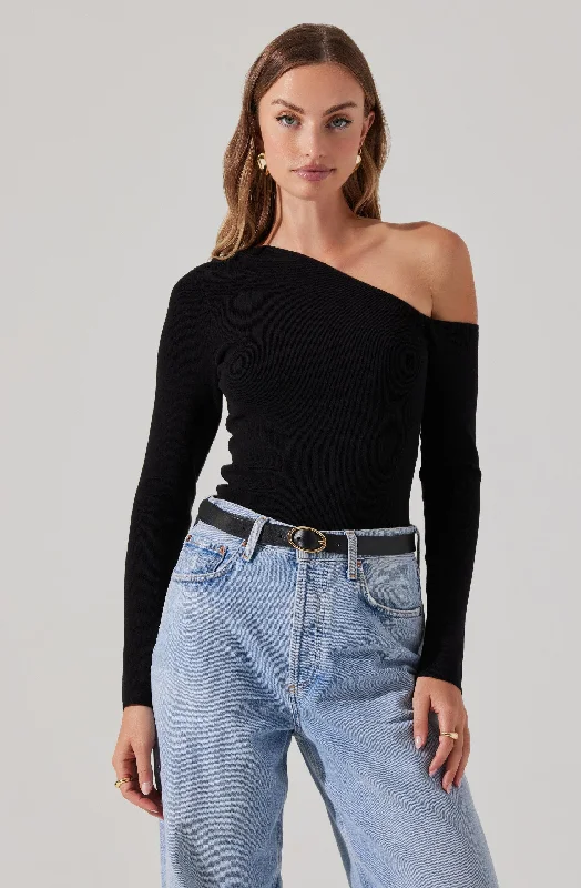 Asymmetrical Long Sleeve Sweater Turtle Neck Boat Neck Asymmetrical Neck