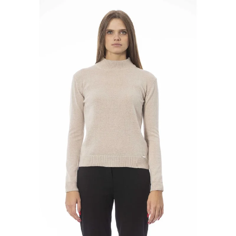 Baldinini Trend Beige Cashmere Women Sweater Chenille Fabric Brocade Fabric Lace Fabric