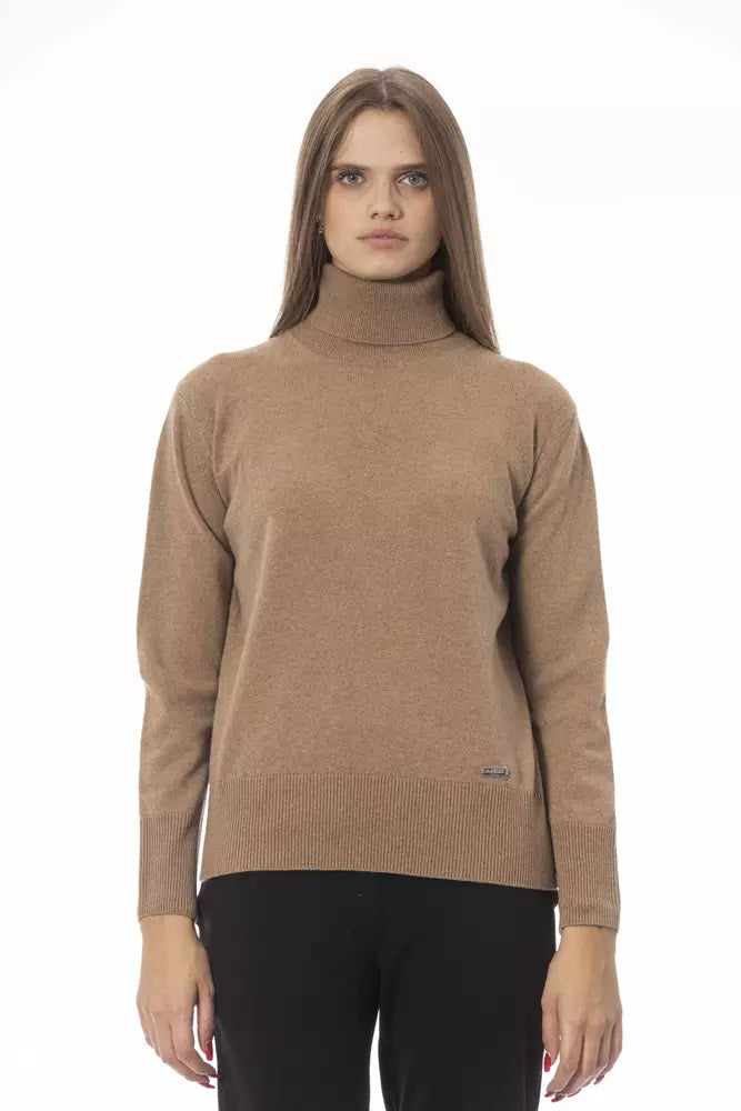 Baldinini Trend Beige Wool Women Sweater Ribbed Striped Patterned