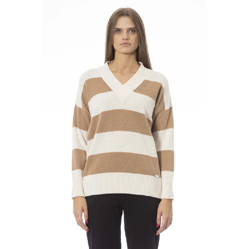 Baldinini Trend Beige Cashmere Women Sweater Transparent Opaque Sheer